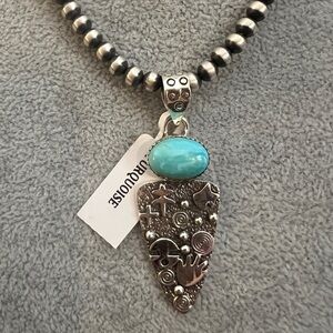 ❤️ Kingman Turquoise 925 Navajo Southwestern Storyteller Pendant 9.9gms 2.25”L